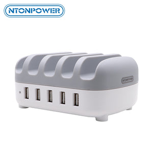 NTONPOWER 5 Ports USB Charger Desktop charger Station 5V 2.4A Charging for Mobile Phone and Tablet with Phone Holder