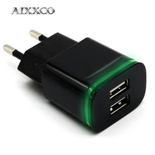 Load image into Gallery viewer, AIXXCO 5V 2A EU Plug LED Light 2 USB Adapter Mobile Phone Wall Charger Device Micro Data Charging For iPhone 5 6 iPad Samsung