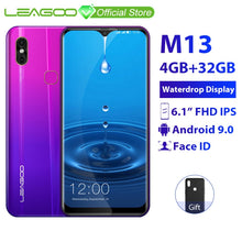 Load image into Gallery viewer, LEAGOO M13 4GB RAM 32GB ROM Mobile Phone Android 9.0 6.1&quot; Waterdrop Screen MTK6761 Quad Core Fingerprint Face ID 4G Smartphone