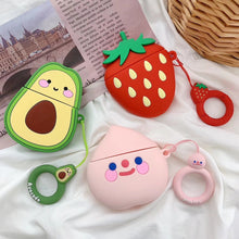 Load image into Gallery viewer, For Apple AirPods 2 Earphone Case 3D Fruit Peach Strawberry Avocado Cartoon Silicone Protect  Accessories with Finger Ring Strap